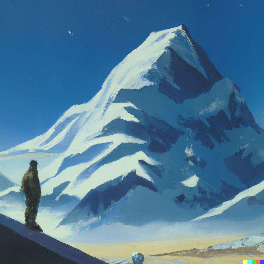 someone gazing at Mount Everest, by Syd Mead